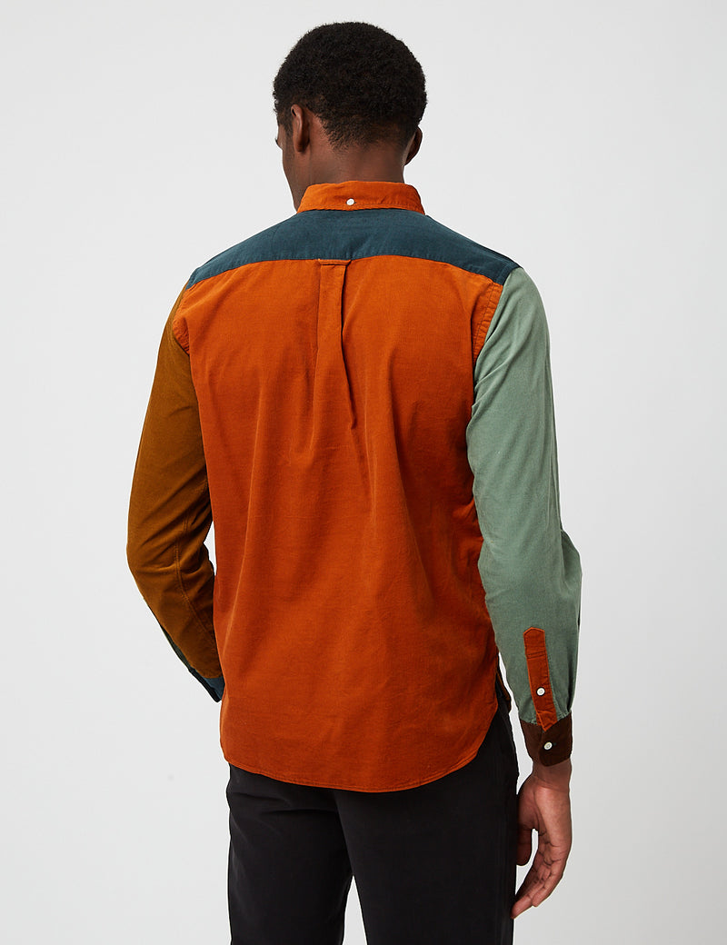 Beams Plus B.D. Panel Corduroy Shirt (21 Wale) - Orange