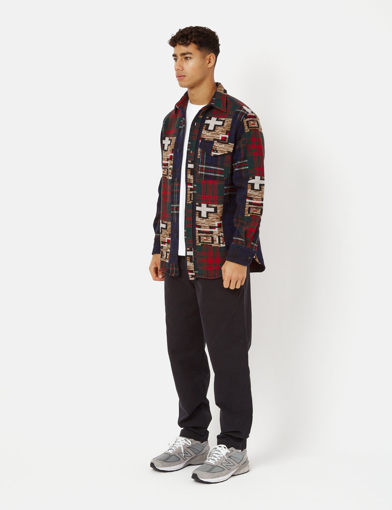 Beams Plus Guide Shirt (Jacquard Check) - Patchwork Red