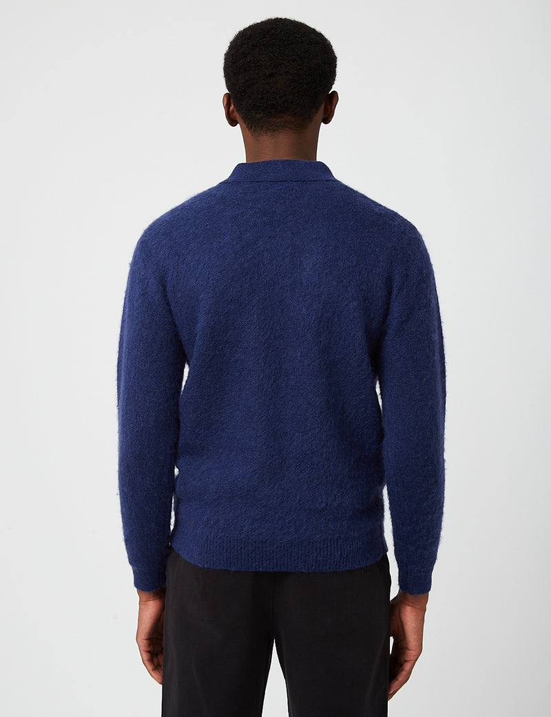 Beams Plus Gradation Stripe Knit Polo Shirt - Navy Blue