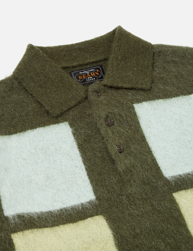 Beams Plus Shaggy 9G Knit ポロシャツ - Olive Green