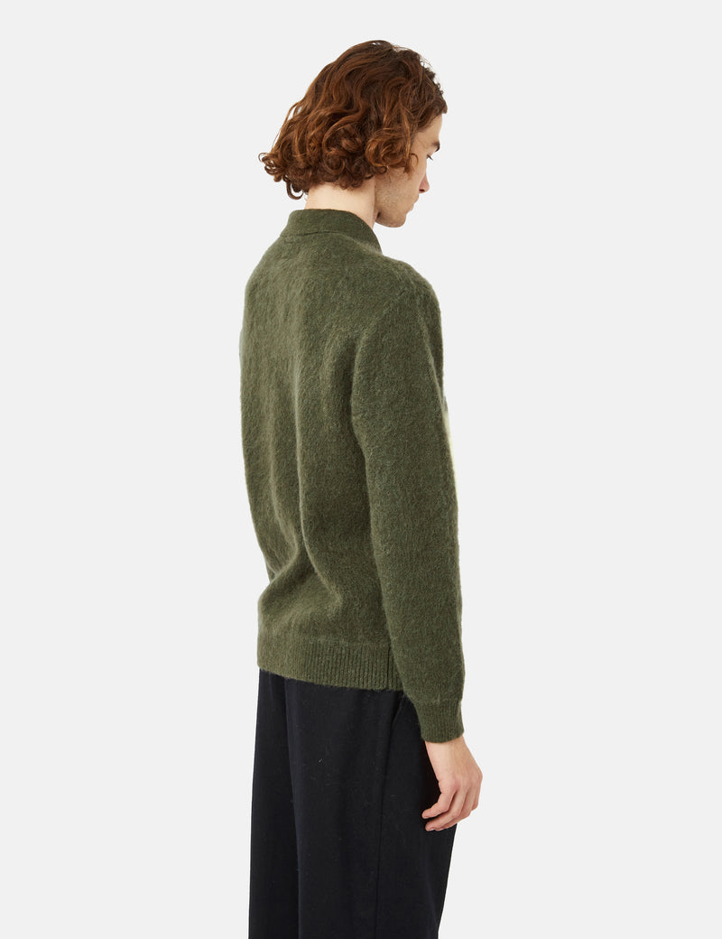 Beams Plus Shaggy 9G Knit ポロシャツ - Olive Green
