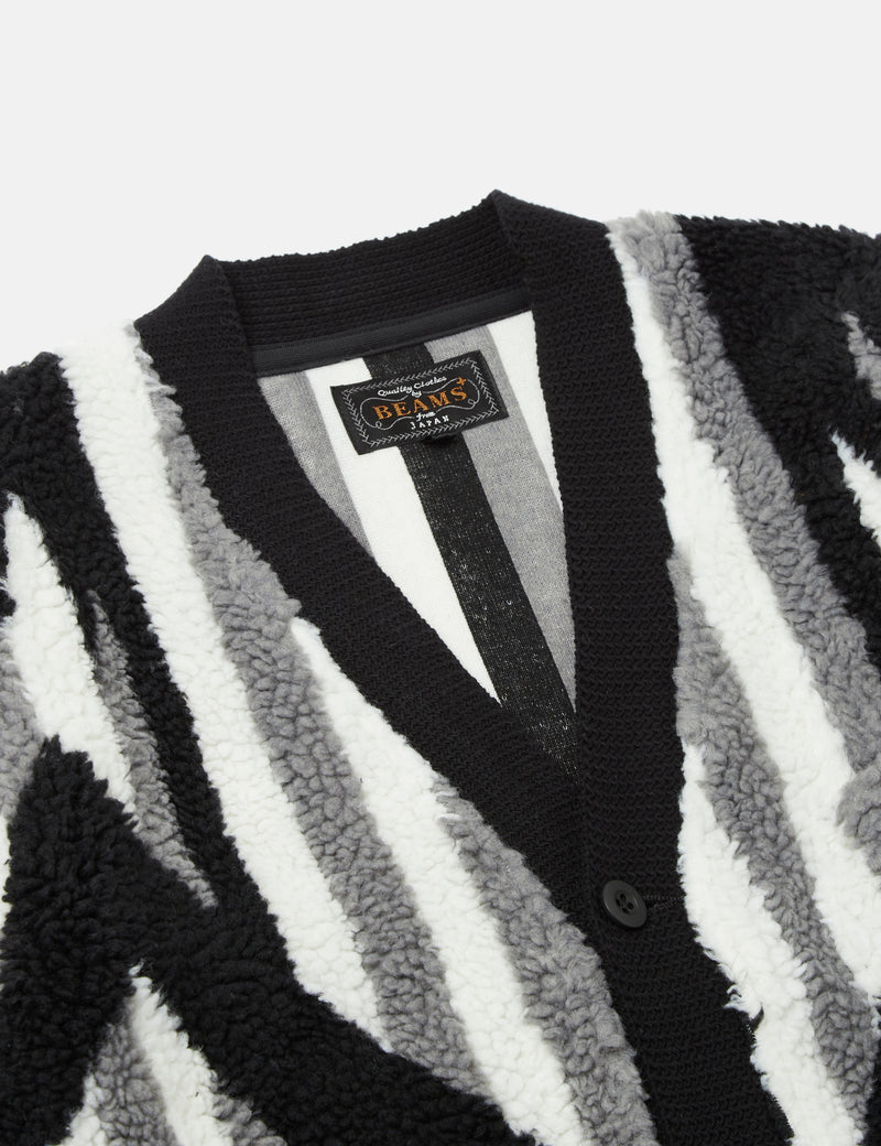 Beams Plus Boa Native Cardigan (Rag Pattern) - Black