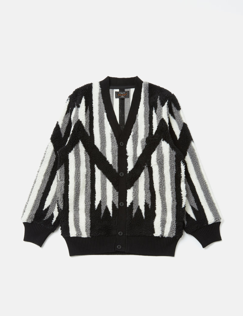 Beams Plus Boa Native Cardigan (Rag Pattern) - Black