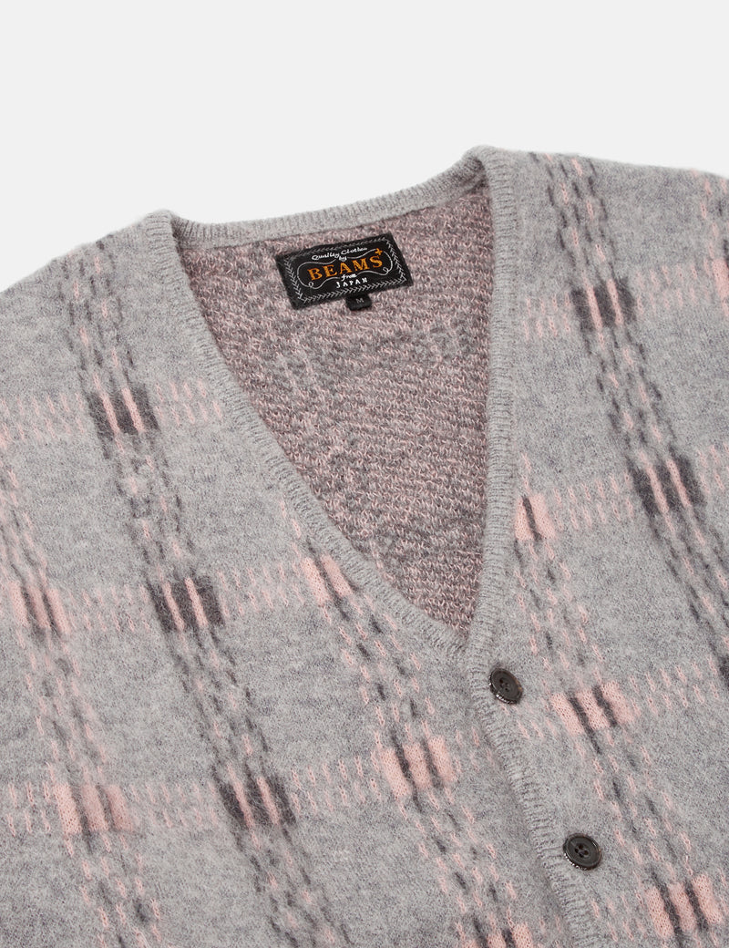 Cardigan Beams Plus Mohair 9G (Carreaux Jacquard) - Gris