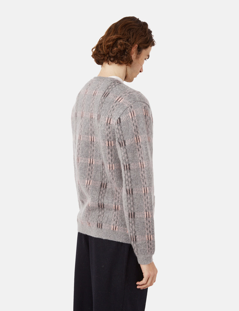 Cardigan Beams Plus Mohair 9G (Carreaux Jacquard) - Gris
