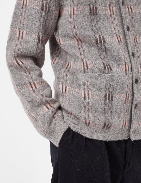 Cardigan Beams Plus Mohair 9G (Carreaux Jacquard) - Gris