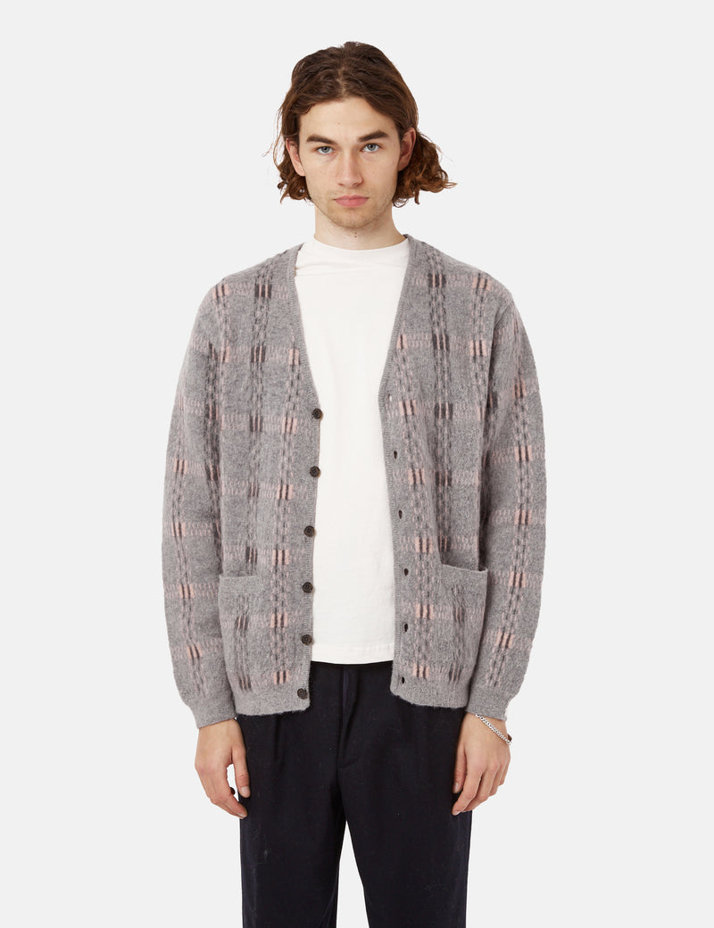 Cardigan Beams Plus Mohair 9G (Carreaux Jacquard) - Gris