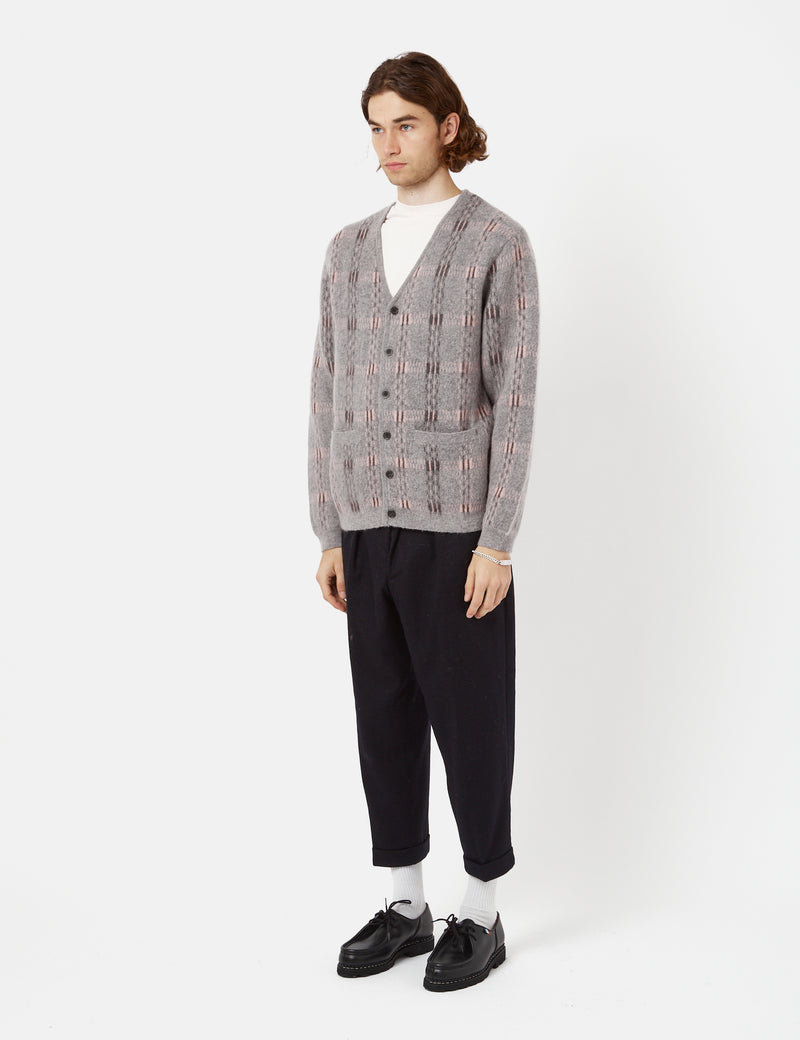 Cardigan Beams Plus Mohair 9G (Carreaux Jacquard) - Gris