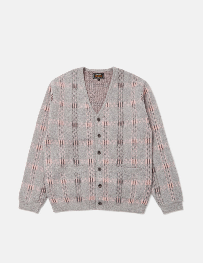 Cardigan Beams Plus Mohair 9G (Carreaux Jacquard) - Gris