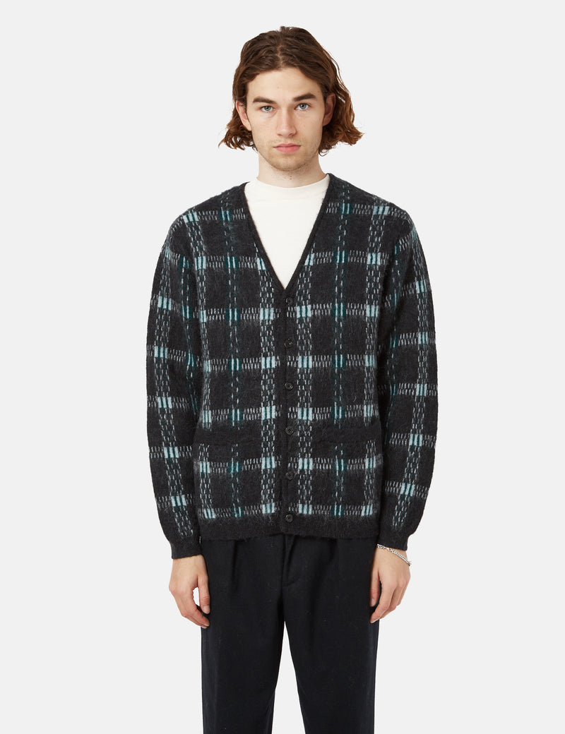 Beams Plus Mohair 9G Cardigan (Jacquard Check) - Black