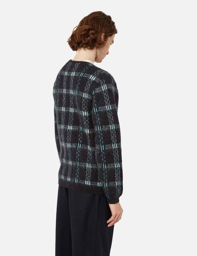 Beams Plus Mohair 9G Cardigan (Jacquard Check) - Black