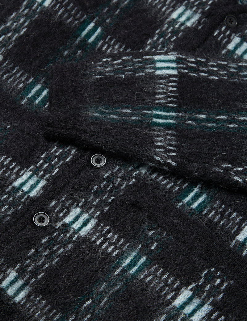 Beams Plus Mohair 9G Cardigan (Jacquard Check) - Black