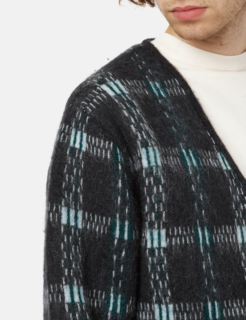 Beams Plus Mohair 9G Cardigan (Jacquard Check) - Black