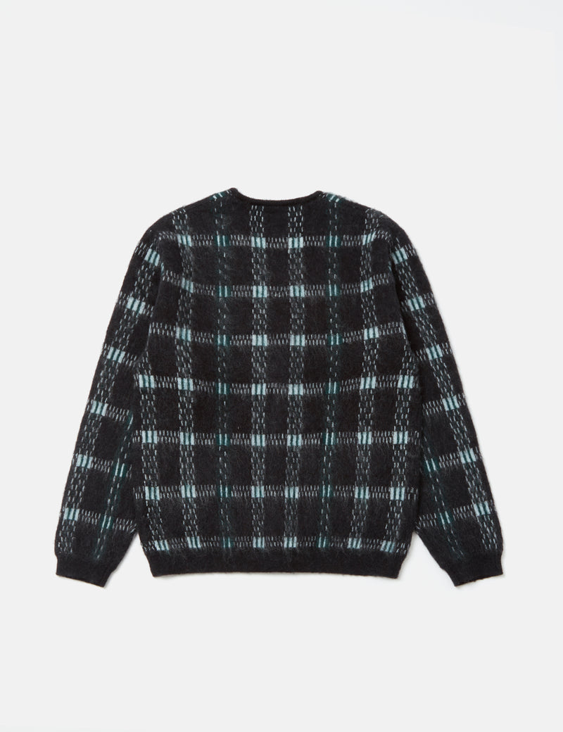 Beams Plus Mohair 9G Cardigan (Jacquard Check) - Black
