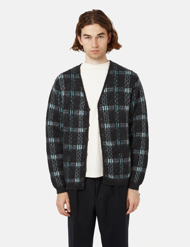 Beams Plus Mohair 9G Cardigan (Jacquard Check) - Black