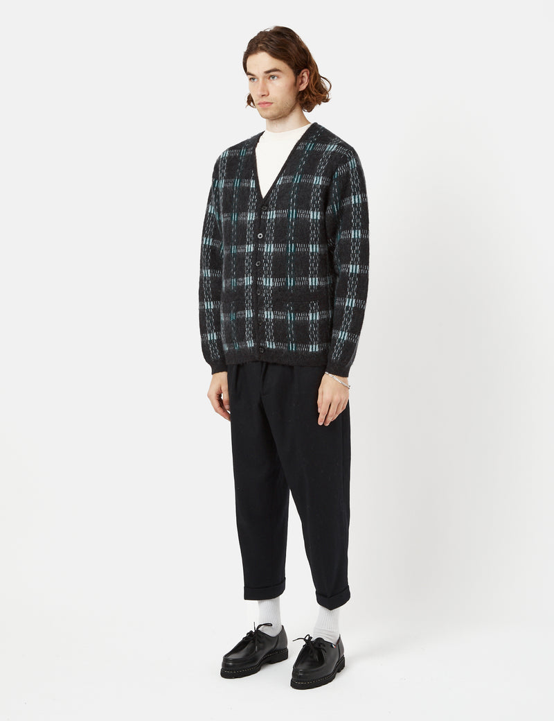 Beams Plus Mohair 9G Cardigan (Jacquard Check) - Black