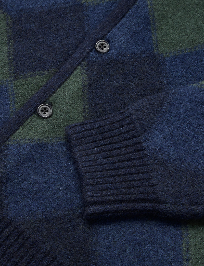Beams Plus Double Jacquard Cardigan (Argyle Pattern) - Navy Blue
