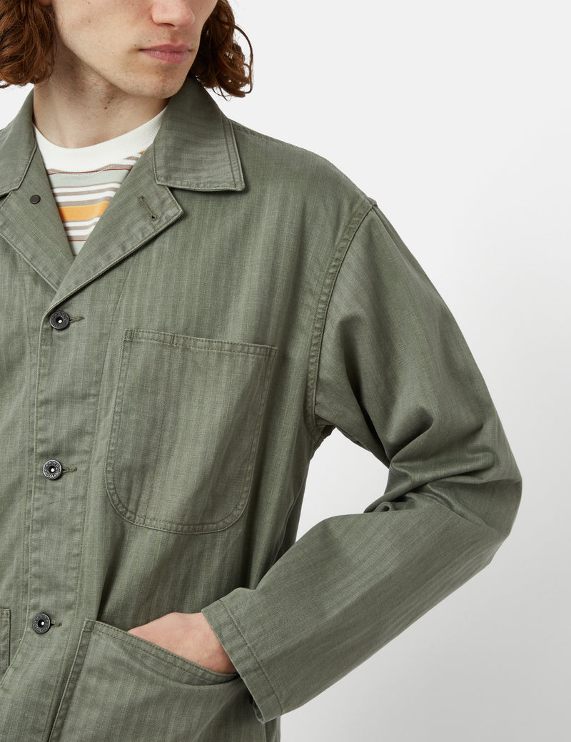 Beams Plus MIL Chore Jacket (Supima Herringbone) - Olive Green