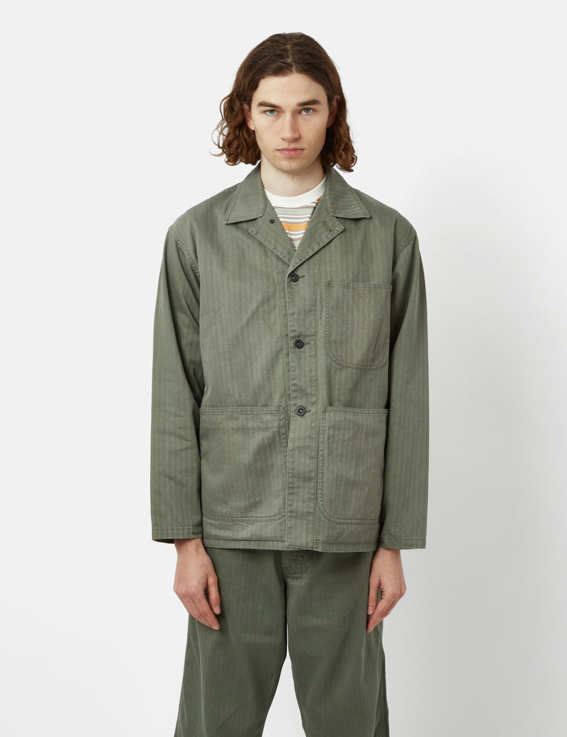 Beams Plus MIL Chore Jacket (Supima Herringbone) - Olive Green