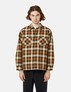 Beams Plus Quilt Open Collar Shirt (Ombre Check) - Mustard Yellow