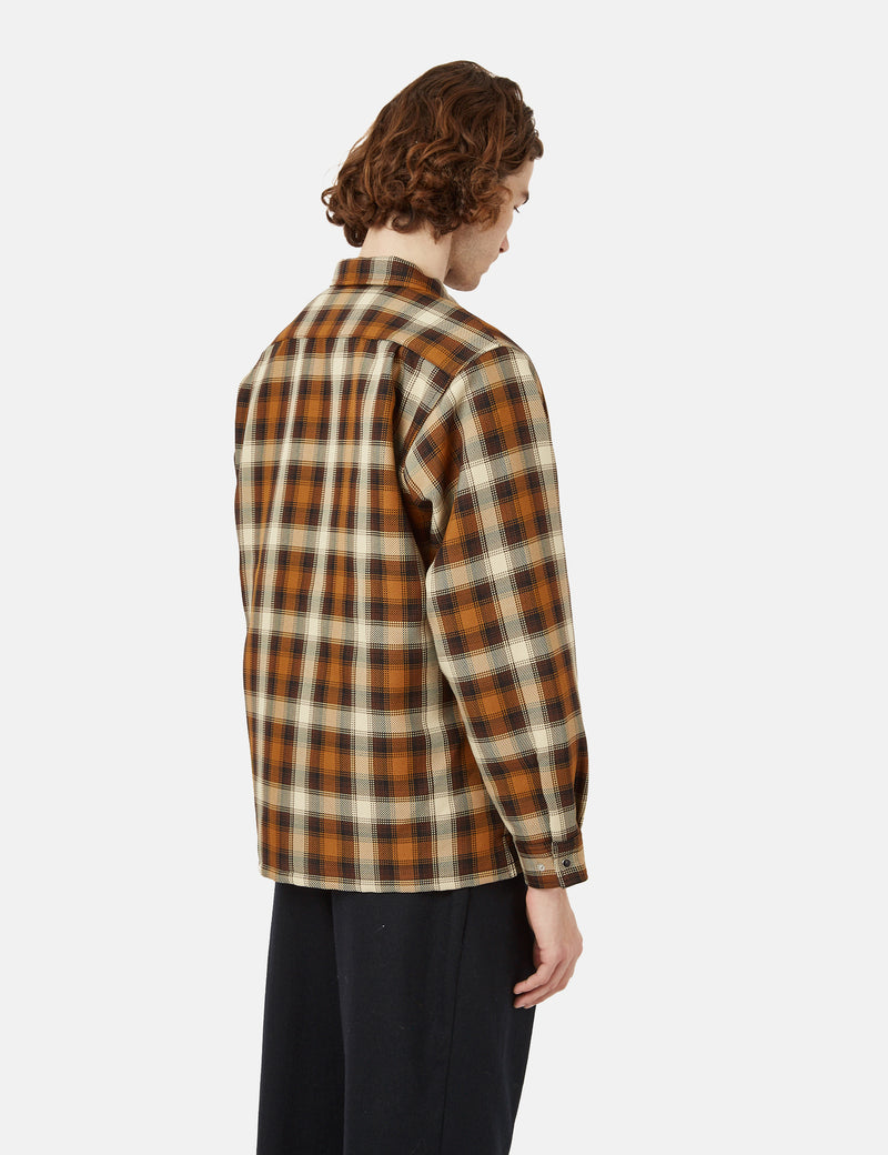 Beams Plus Quilt Open Collar Shirt (Ombre Check) - Mustard Yellow