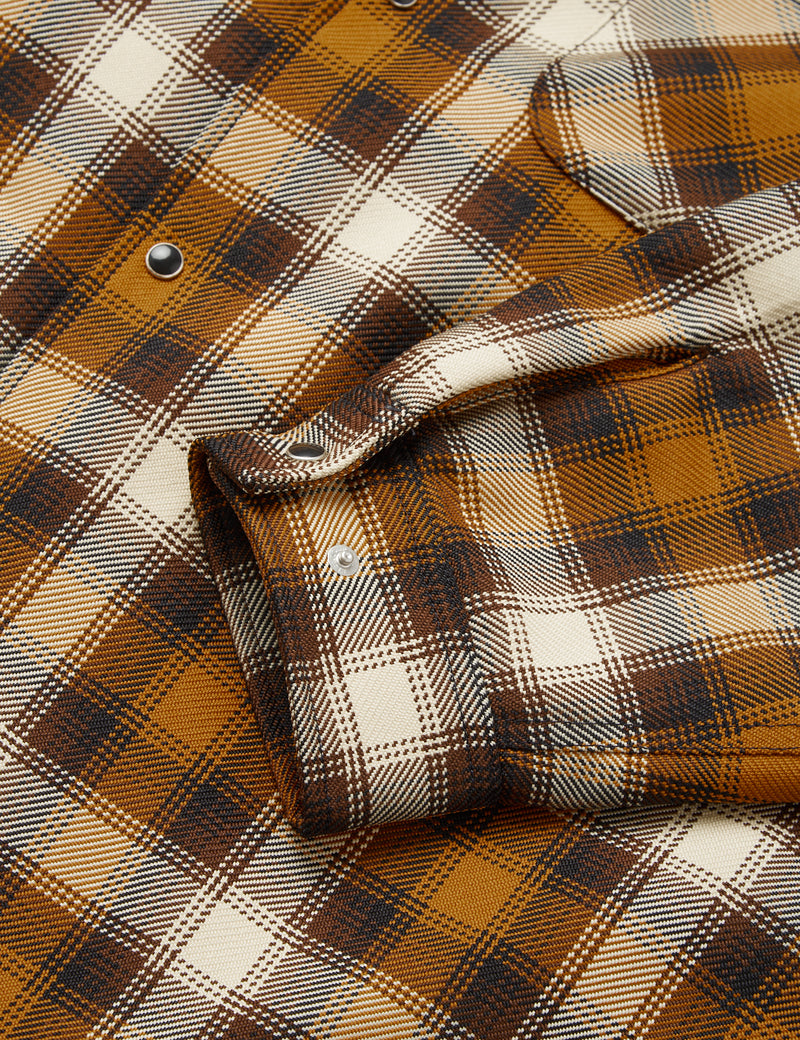 Beams Plus Quilt Open Collar Shirt (Ombre Check) - Mustard Yellow