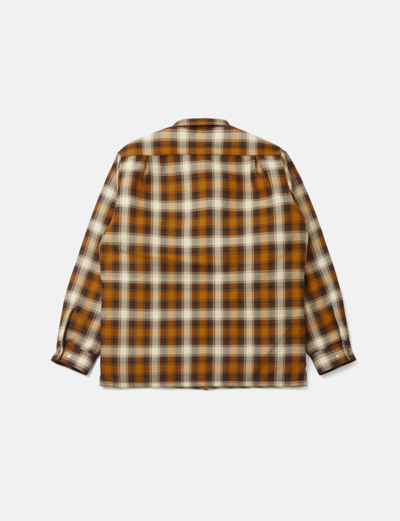 Beams Plus Quilt Open Collar Shirt (Ombre Check) - Mustard Yellow