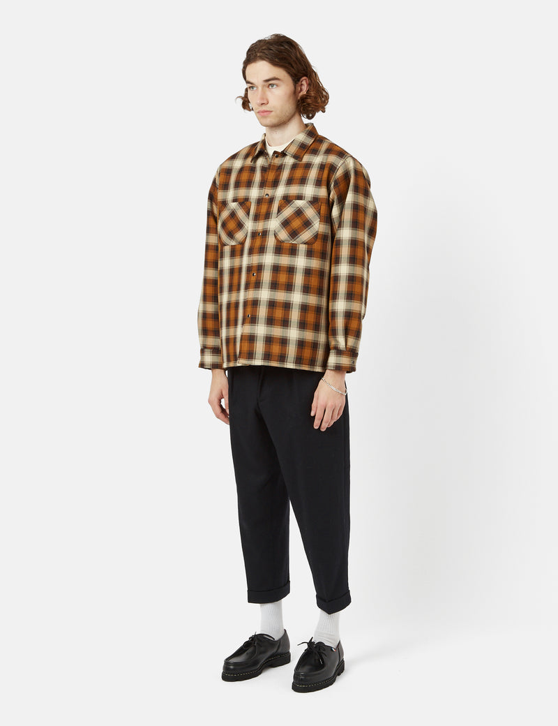 Beams Plus Quilt Open Collar Shirt (Ombre Check) - Mustard Yellow