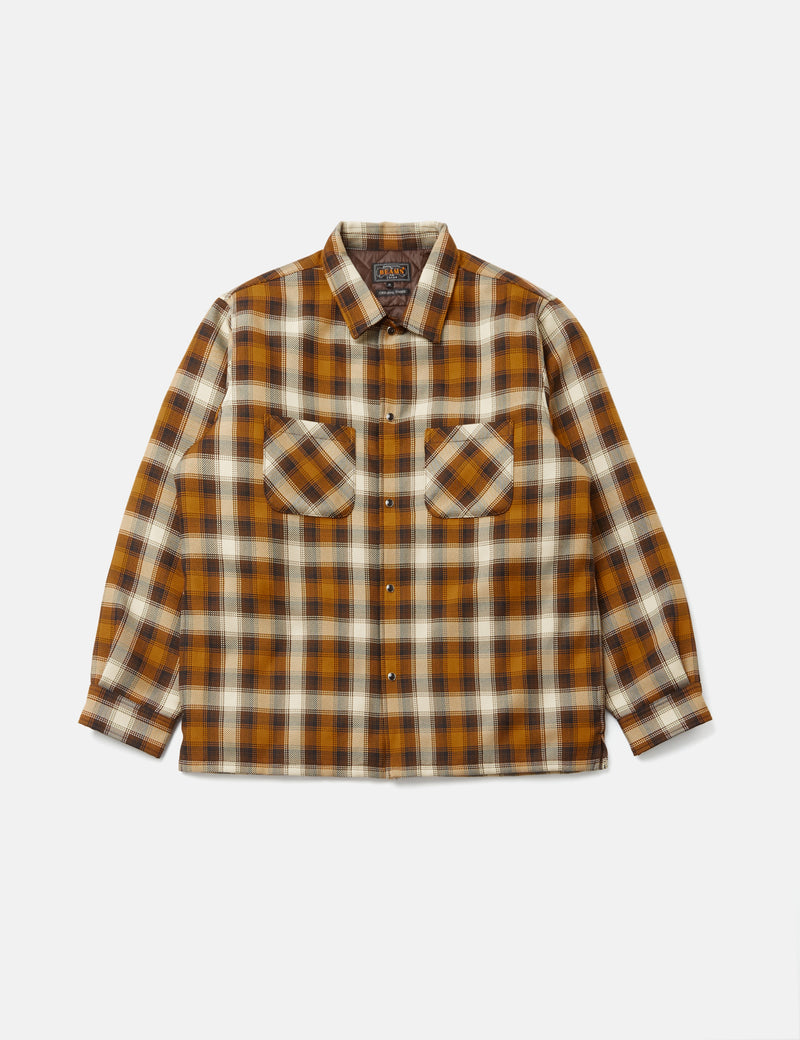 Beams Plus Quilt Open Collar Shirt (Ombre Check) - Mustard Yellow