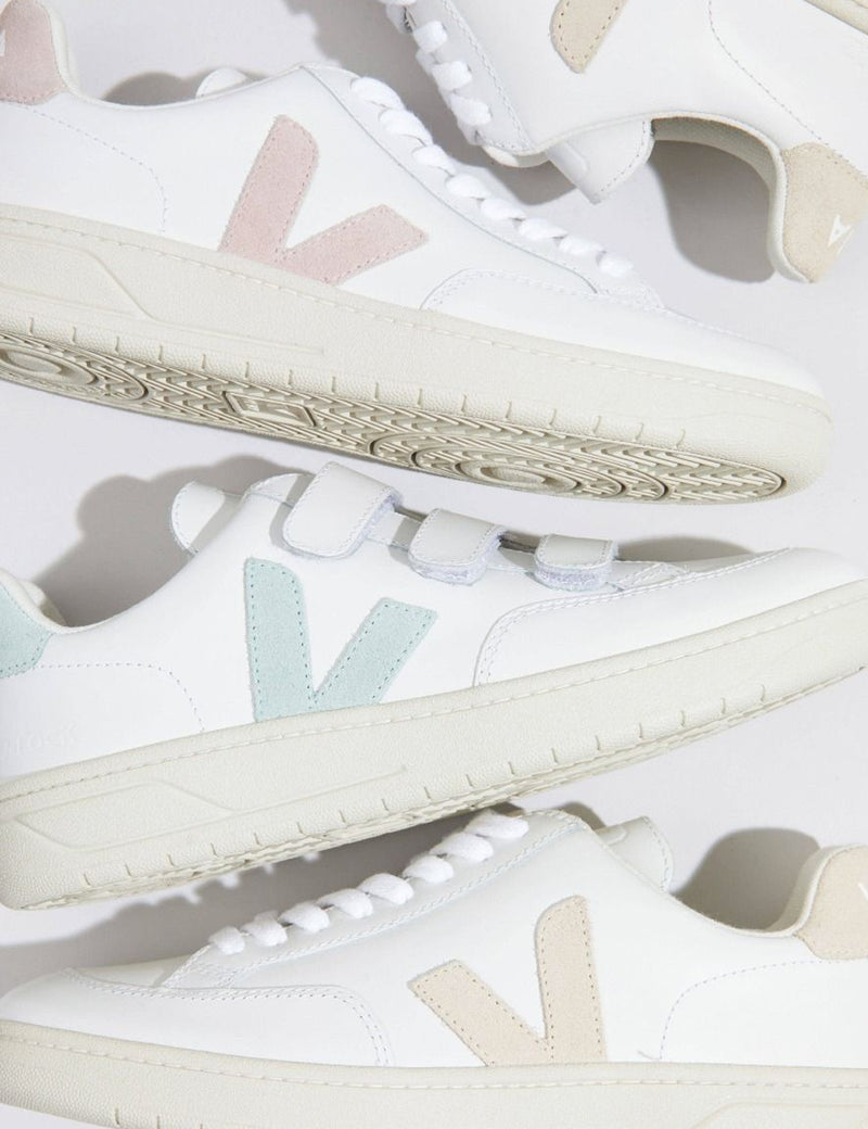 Womens Veja V-12 Leather Trainers - Extra White/Babe