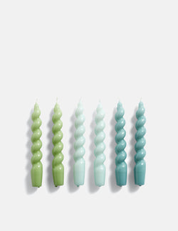 Hay Spiral Candle (Set of 6) - Green/Arctic Blue/Teal