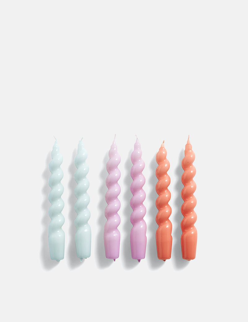Hay Spiral Candle (Set of 6) - Ice Blue/Lilac/Apricot