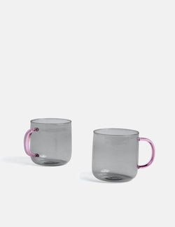Hay Borosilicate Mug (Set of 2) - Light Grey/Pink Handle