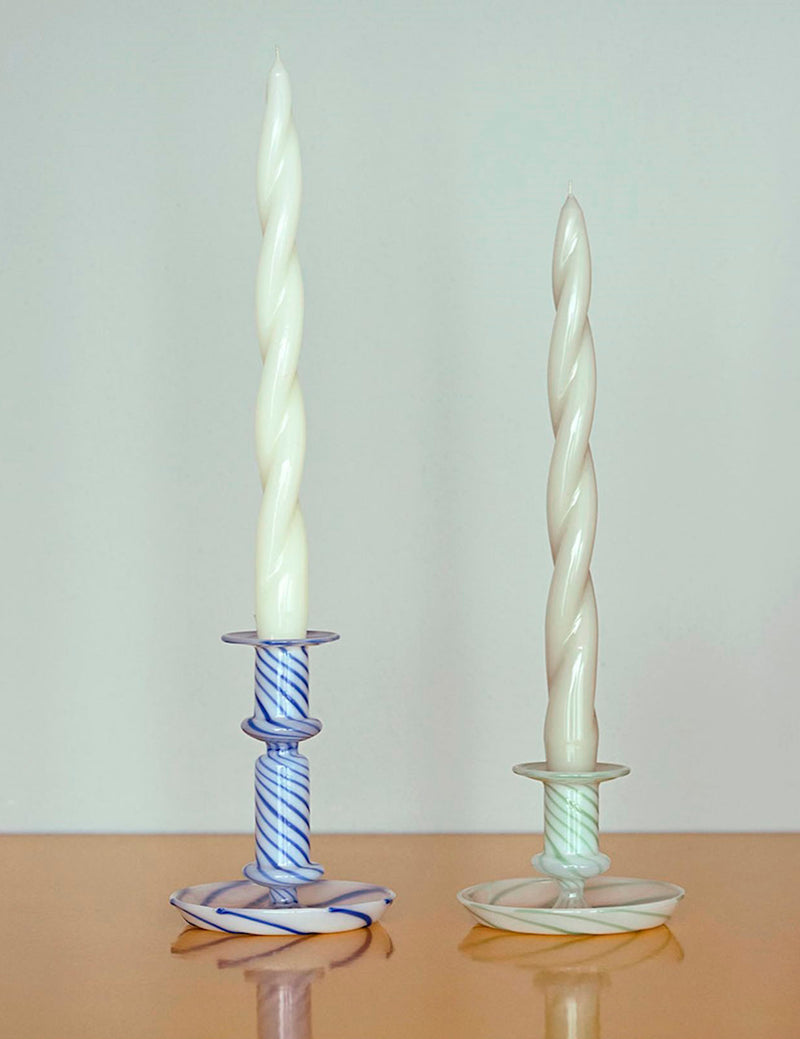 HAY Flare Candle Holder (Medium, Striped) - Blue/White