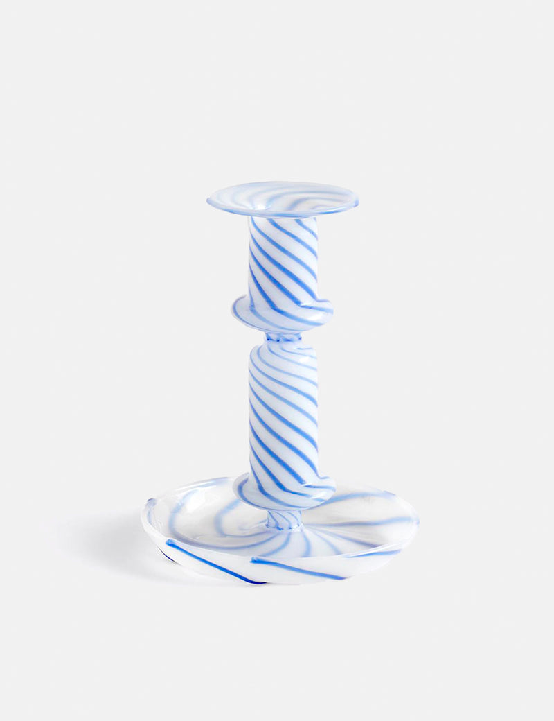 HAY Flare Candle Holder (Medium, Striped) - Blue/White