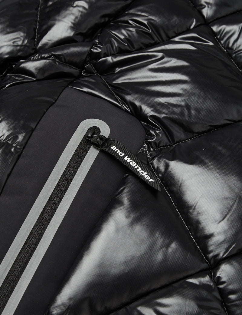 And Wander Diamond Stitch Down Hooded Jacket - Black