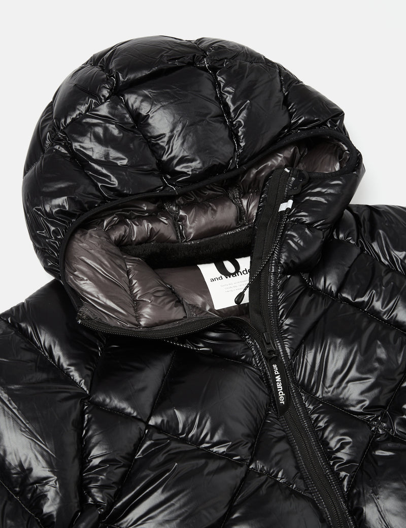 And Wander Diamond Stitch Down Hooded Jacket - Black