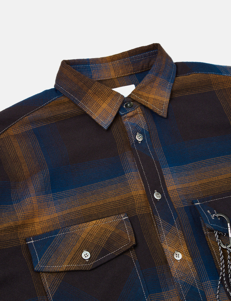 And Wander Thermonel Check Shirt - Navy Blue