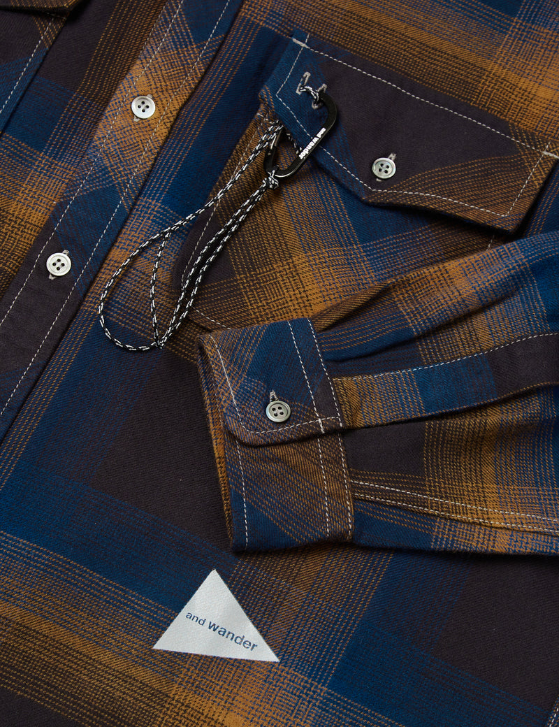 And Wander Thermonel Check Shirt - Navy Blue