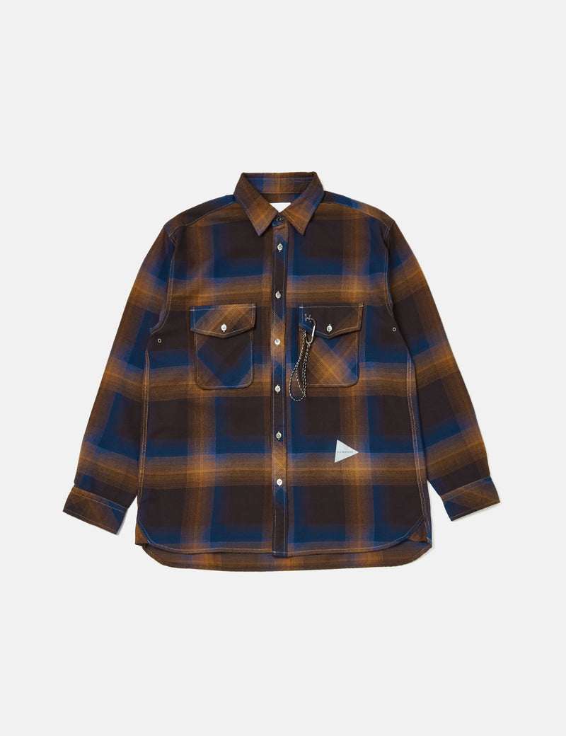 And Wander Thermonel Check Shirt - Navy Blue