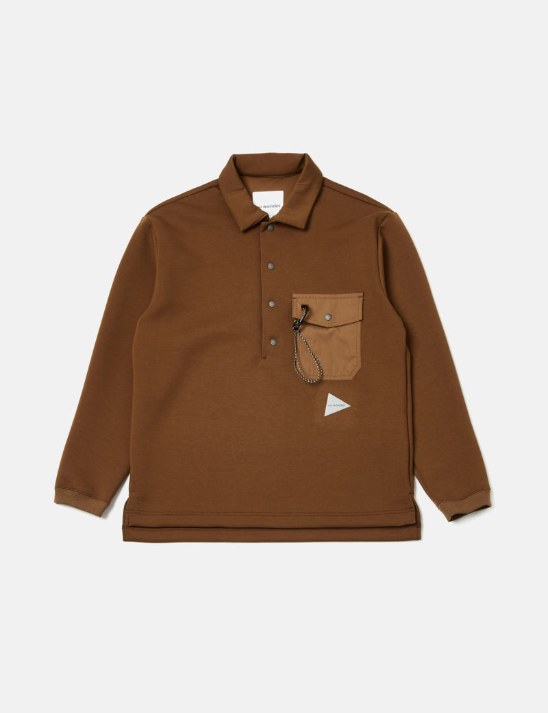And Wander Airly Warm Button Pullover - Brown