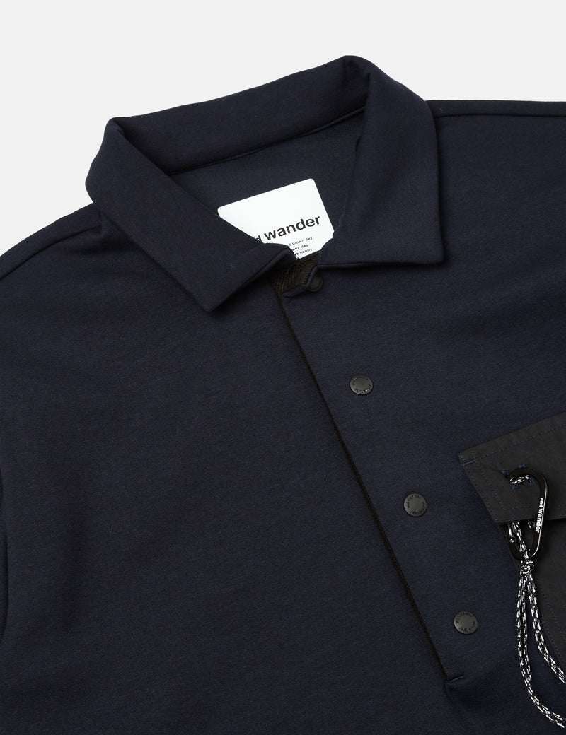 And Wander Airly Warm Button Pullover - Dark Navy Blue