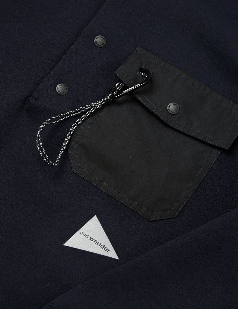 And Wander Airly Warm Button Pullover - Dark Navy Blue