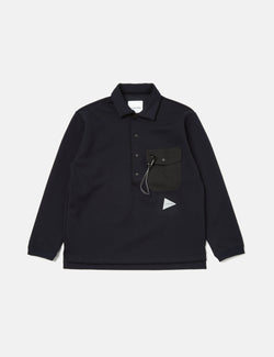 And Wander Airly Warm Button Pullover - Dark Navy Blue