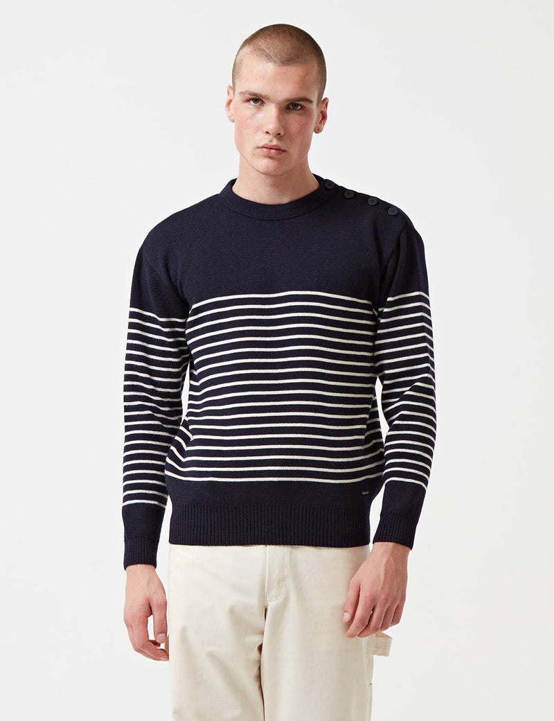 Armor Lux Dumet Striped Knit Jumper - Navy Blue - Article