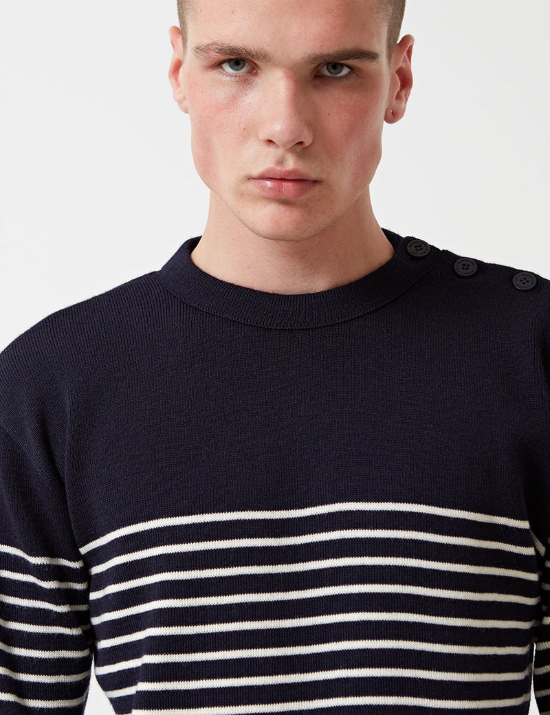 Armor Lux Dumet Striped Knit Jumper - Navy Blue - Article