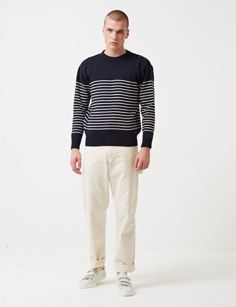 Armor Lux Dumet Striped Knit Jumper - Navy Blue - Article