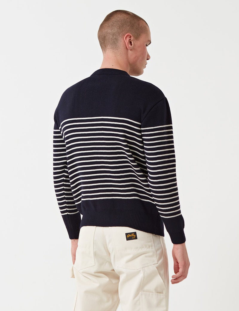 Armor Lux Dumet Striped Knit Jumper - Navy Blue - Article