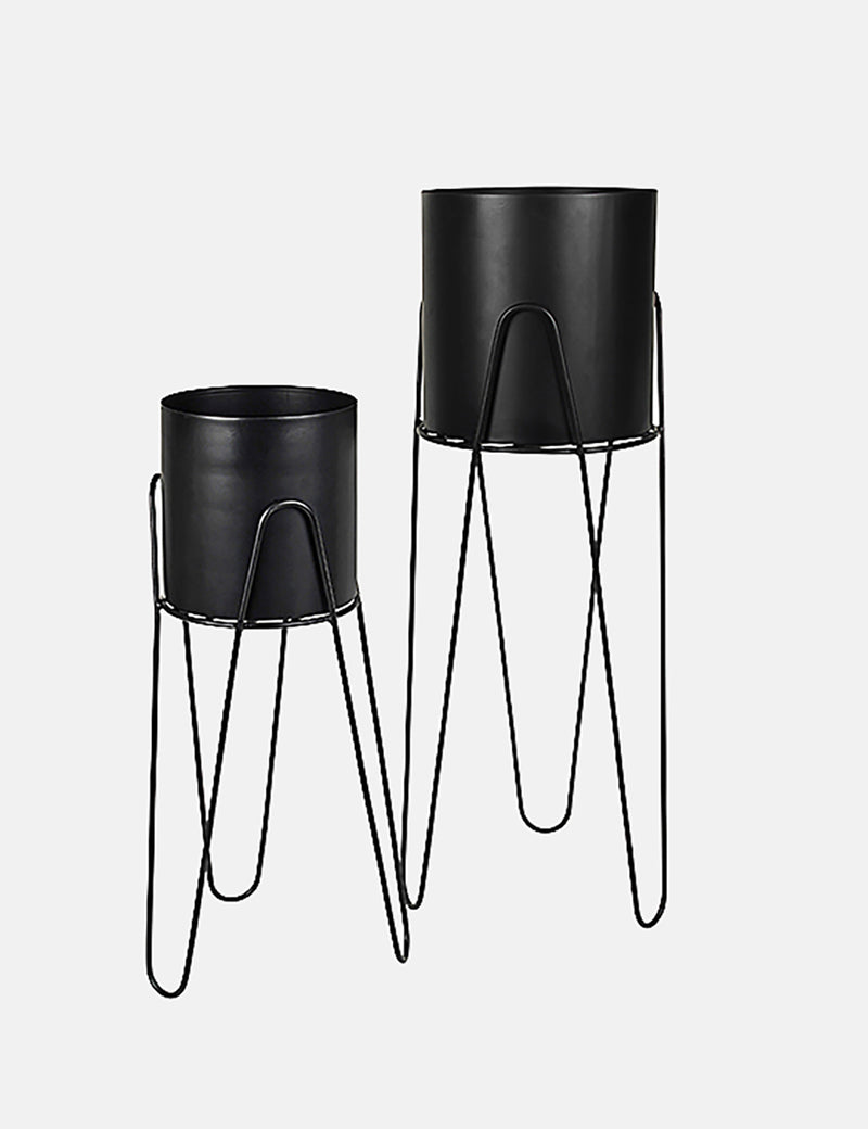 Broste Copenhagen Lisa Flowerpot and Iron Stand (Set of 2) - Black