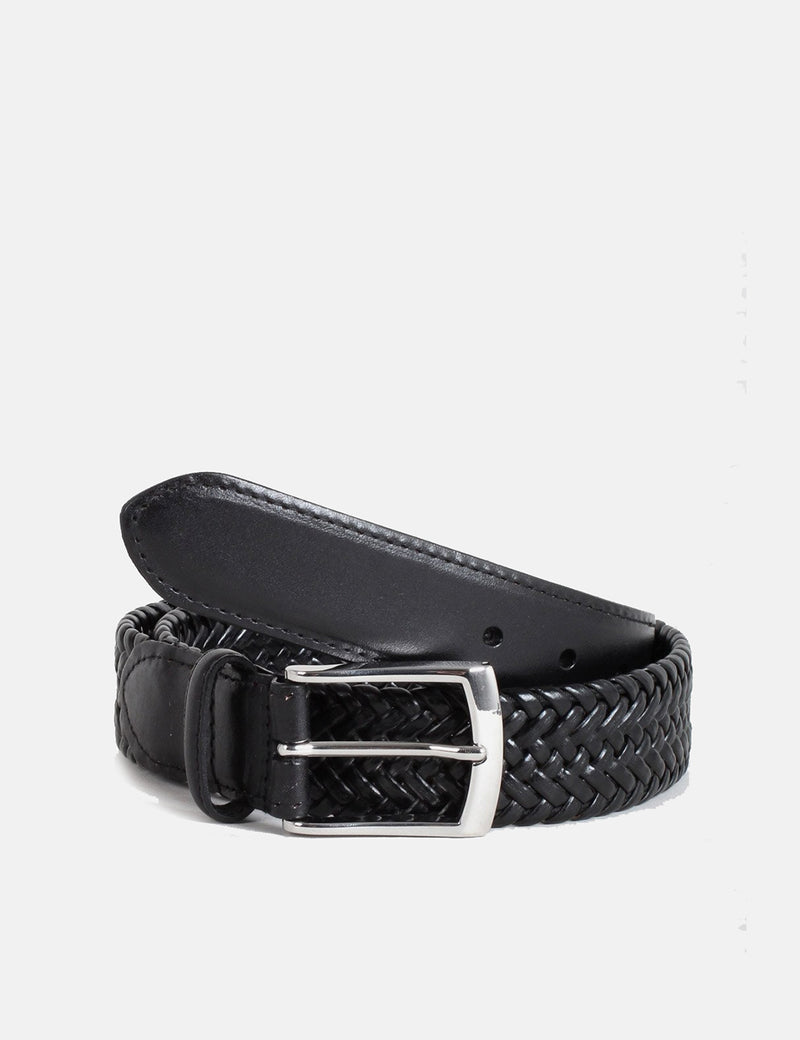 Dents Plaited Leather Belt - Black